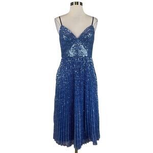 Aidan Mattox Sequined Colorful Sleeveless A-Line Midi Cocktail Dress Blue Size 4